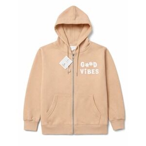 Hippie Rose Sand Good Vibes Zip Up Hoodie Sweatshirt Women's Size S